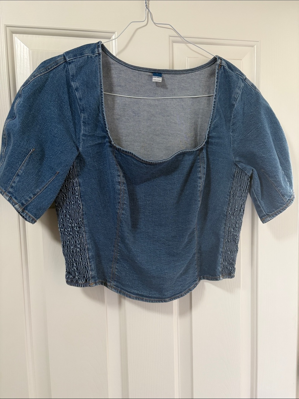 Old Navy Denim Square-Neck Puff Sleeve Crop Top - Blue